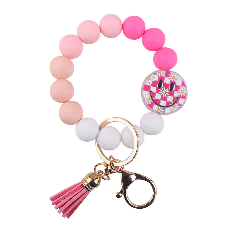 Wholesale 3pcs Cute smiley face silicone bead keychain pendant